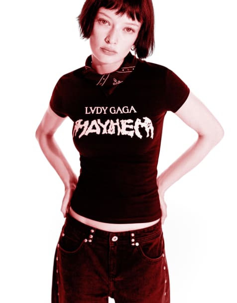 Bershka - T-Shirt a maniche corte nera con stampa Lady Gaga - view 1