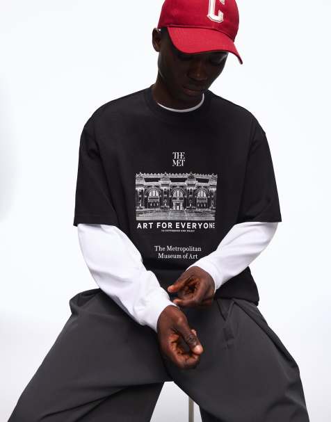 Bershka - T-shirt a maniche corte nera con stampa "The Met" - view 1