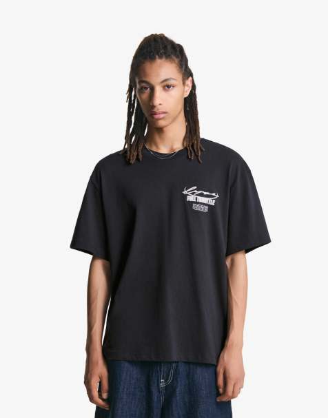 Bershka - T-shirt a maniche corte nera con stampa - view 1