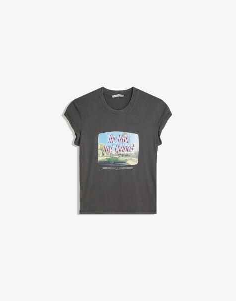 Bershka - T-shirt a maniche corte nera con stampa - view 1