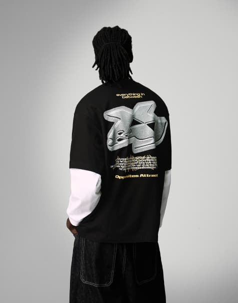 Bershka - T-shirt a maniche corte nera con stampa - view 1
