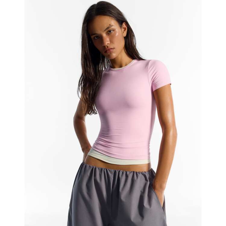 Herou Maglietta Donna Modal Maniche Corte Con Spacco Laterale - Rosa - XXL - Leggera E Morbida - 5