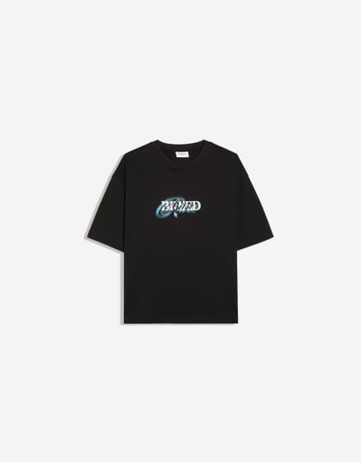 Bershka T-shirt a maniche corte relaxed fit con stampa nera, 5 di 6