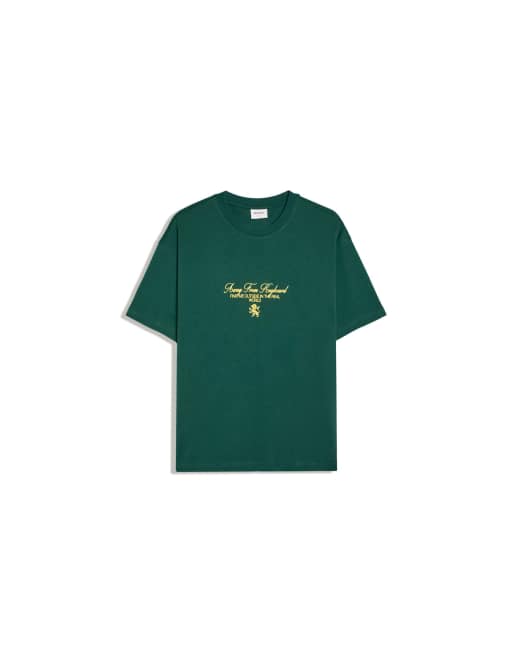 Bershka T-shirt a maniche corte relaxed fit con stampa verde, 4 di 4