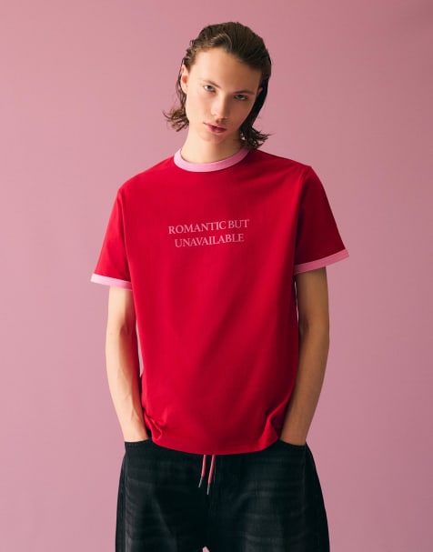 Bershka - T-shirt a maniche corte rossa con stampa a contrasto - view 1
