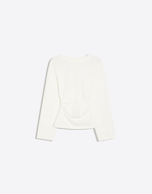 Bershka t-shirt a maniche lunghe arricciata bianca, 5 di 5