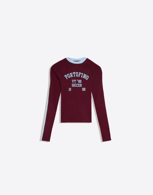 Bershka t-shirt a maniche lunghe con stampa a contrasto nera, 5 di 5