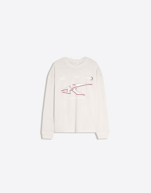 Bershka T-shirt a maniche lunghe con stampa acid wash animalier, 5 di 6