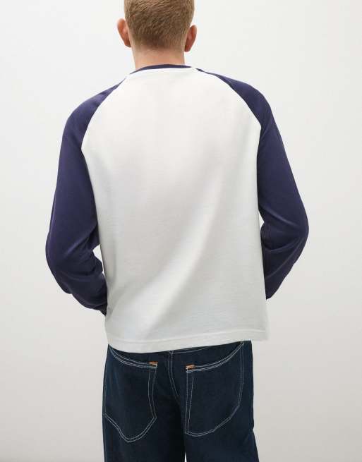 Bershka T-shirt a maniche lunghe raglan blu, 3 di 5