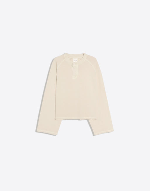 Bershka T-shirt a maniche lunghe serafino con stampa beige, 5 di 6
