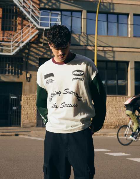 Bershka - T-shirt a maniche lunghe verde con stampa a contrasto - view 1