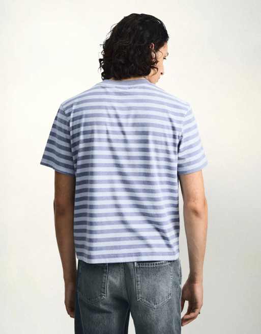 Bershka T-shirt à rayures délavé à manches courtes bleu clair, 4 de 6