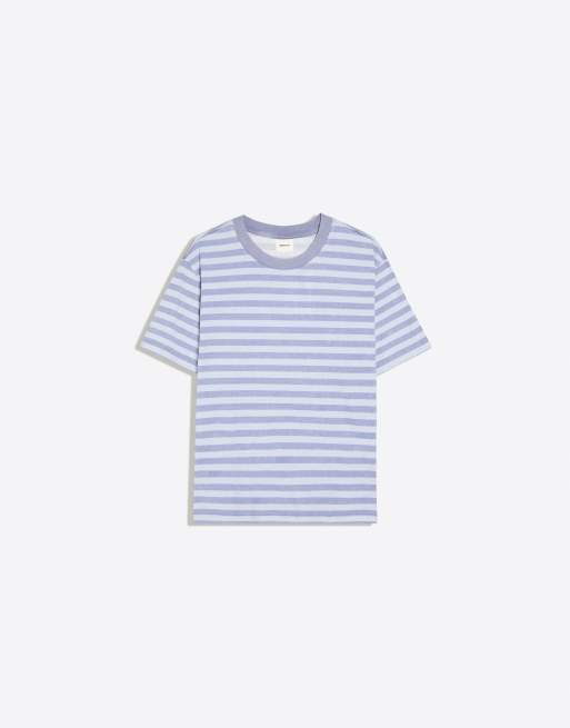 Bershka T-shirt à rayures délavé à manches courtes bleu clair, 5 de 6
