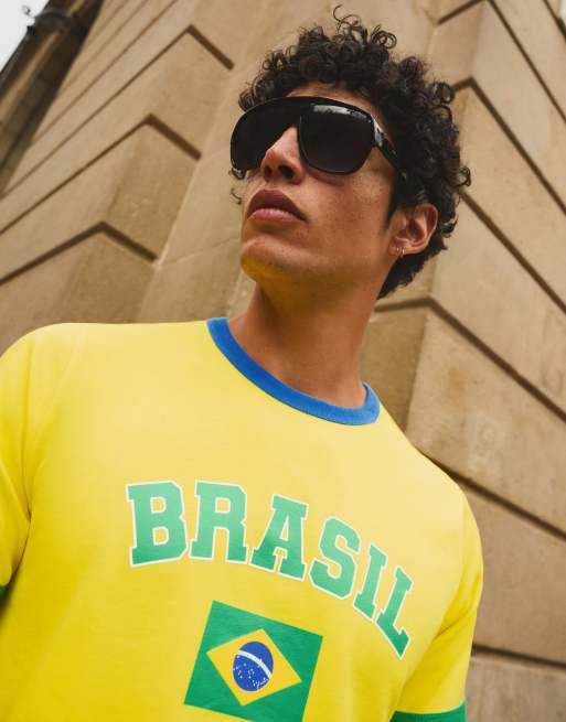 Bershka - T-shirt ajusté à imprimé Brazil - Jaune, 3 de 4