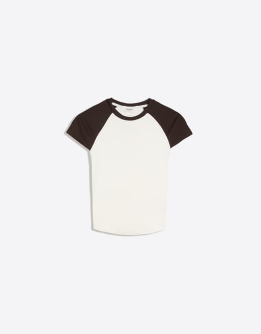Bershka - T-shirt ajusté à manches raglan - Blanc, 5 de 6