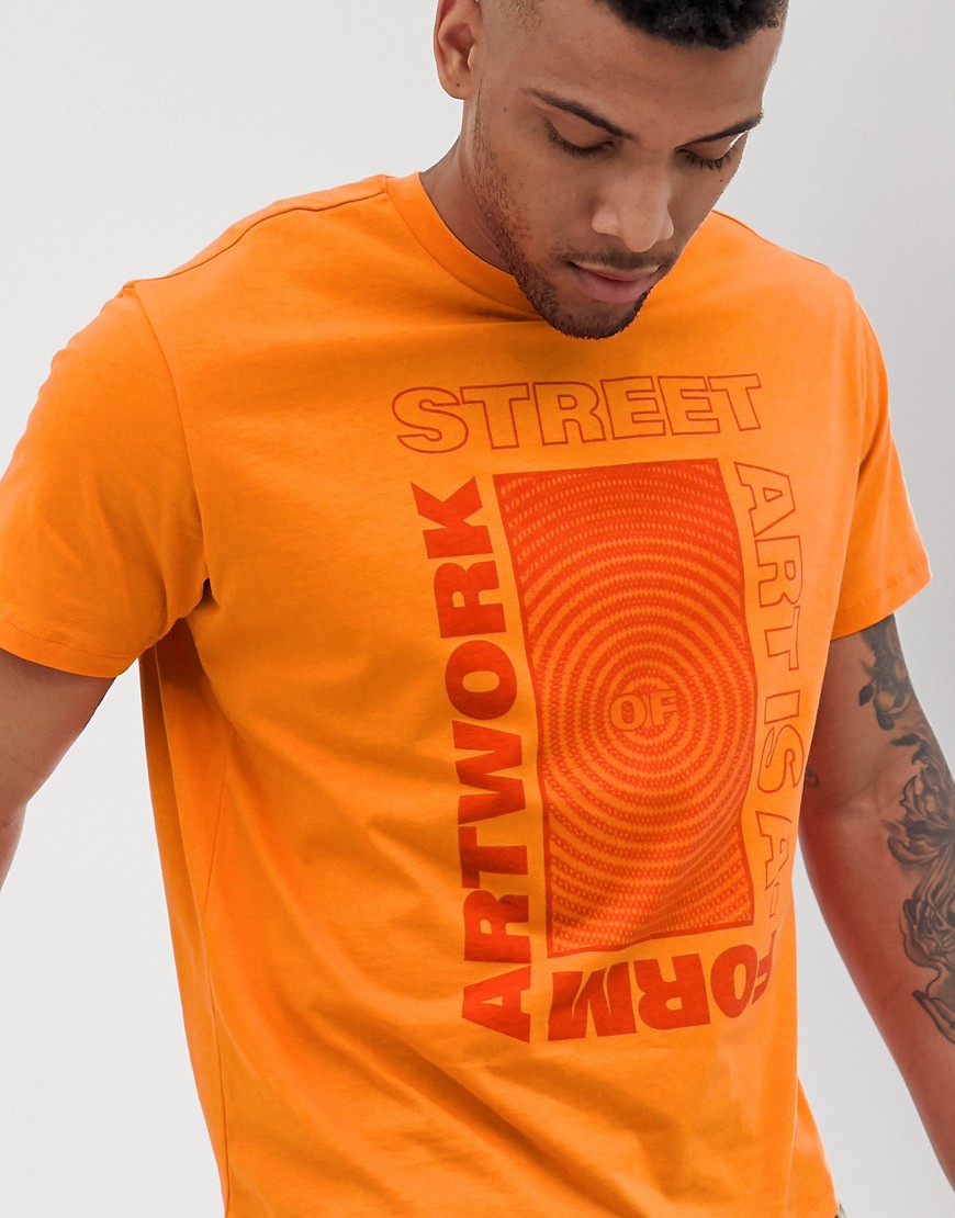 Bershka - T-shirt arancione con stampa sul davanti