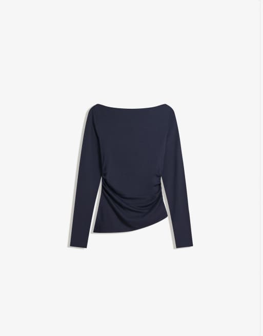 Bershka - T-shirt asymétrique à manches longues - Bleu marine, 4 de 4