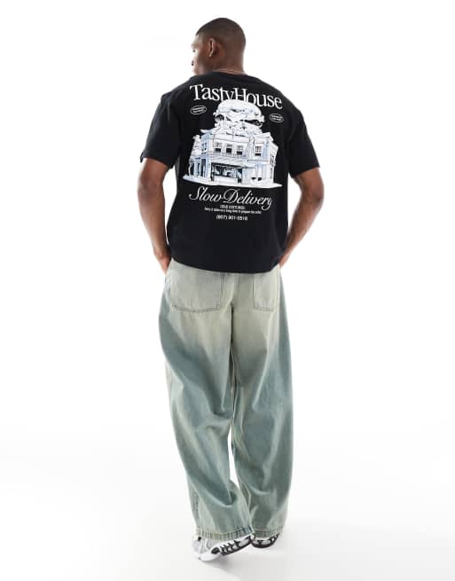 Bershka - T-shirt avec imprimé Tasty House au dos - Noir