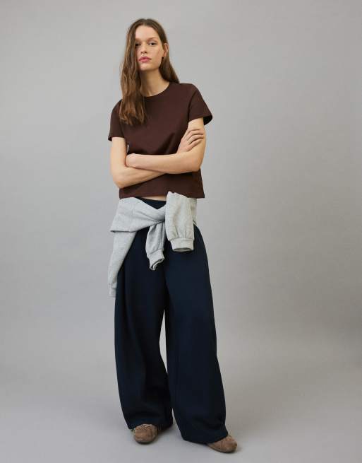 Bershka - T-shirt basic a maniche corte marrone, 2 di 4