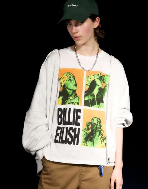 Bershka - T-shirt bianca a maniche corte con stampa Billie Eilish - view 1
