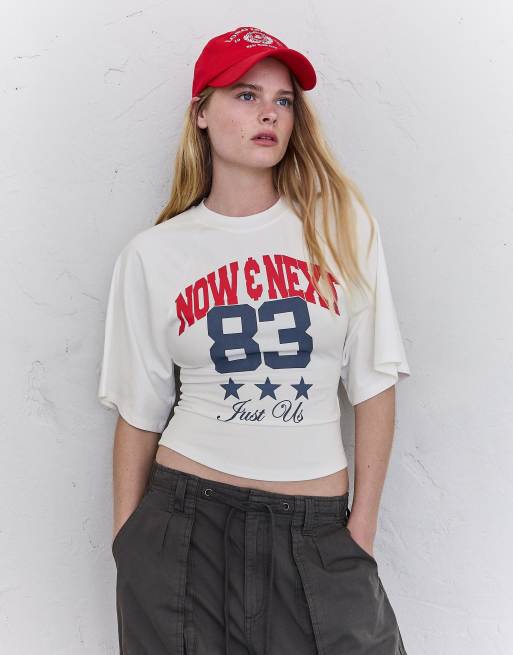 Bershka - T-shirt bianca con stampa effetto corsetto, 2 di 5