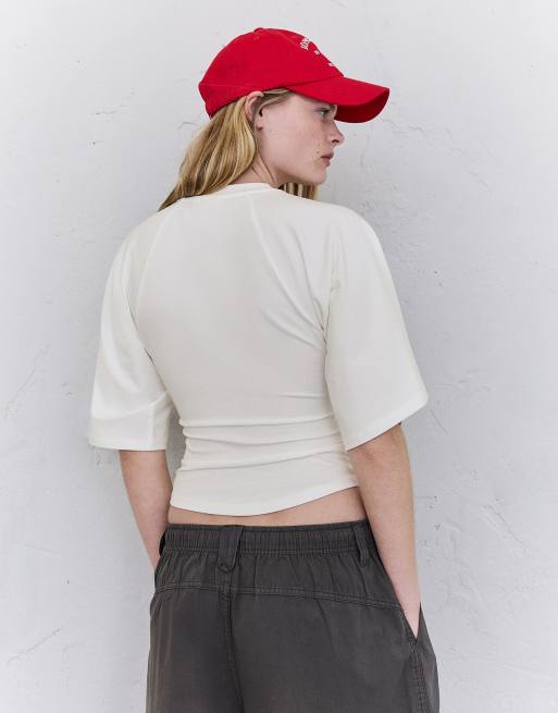 Bershka - T-shirt bianca con stampa effetto corsetto, 3 di 5