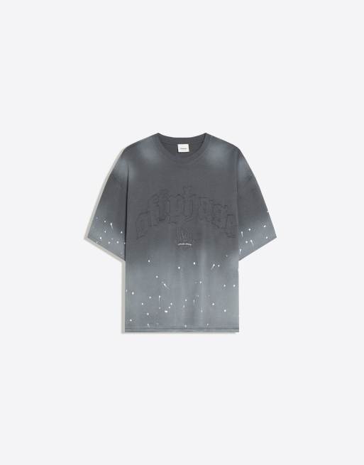 Bershka t-shirt boxy a maniche corte effetto slavato grigia, 6 di 6