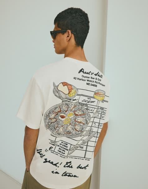 Bershka - T-shirt comoda bianca con stampa - view 1