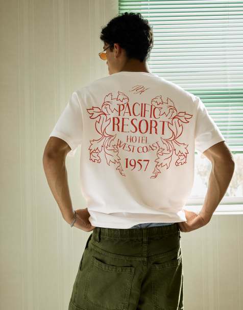 Bershka - T-shirt comoda rosa chiaro con stampa - view 1