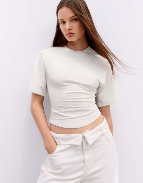 Bershka - T-shirt corset à manches courtes - Blanc - view 1
