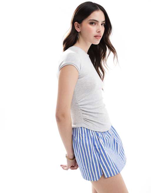 Bershka - T-shirt corta arricciata sui lati grigio mélange