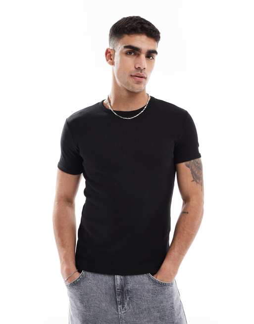 Bershka - T-shirt côtelé ajusté - Noir