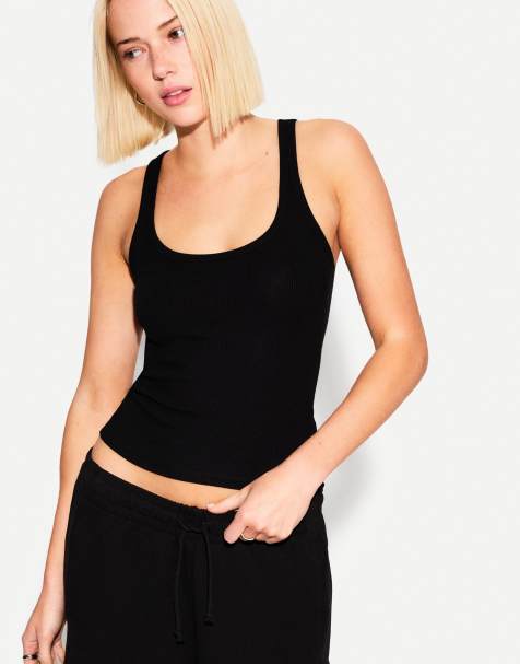 Bershka - T-shirt côtelé sans manches - Noir - view 1
