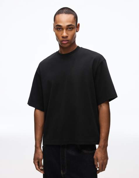 Bershka - T-shirt coupe carrée à manches courtes - Noir - view 1