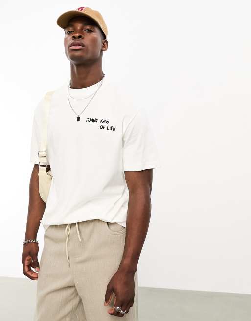 Bershka - T-shirt coupe carrée avec imprimé fleur au dos - Blanc