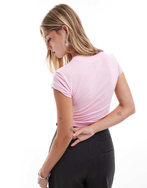 Bershka T-shirt effet rétréci à manches courtes Rose pastel ASOS