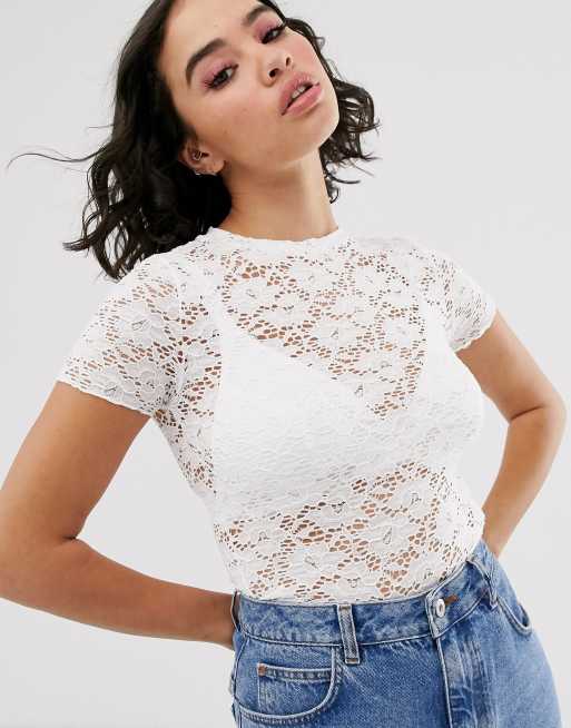 Tee shirt en store dentelle blanc