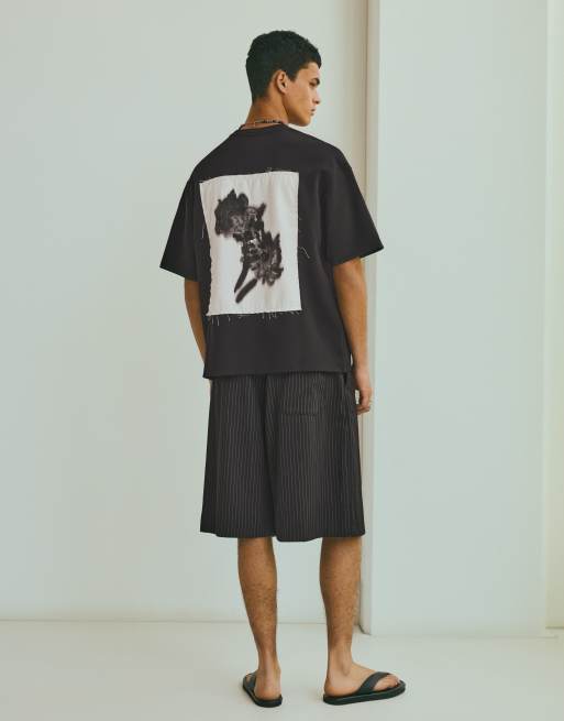 Bershka - T-shirt en jersey interlock à imprimé - Noir, 4 de 4