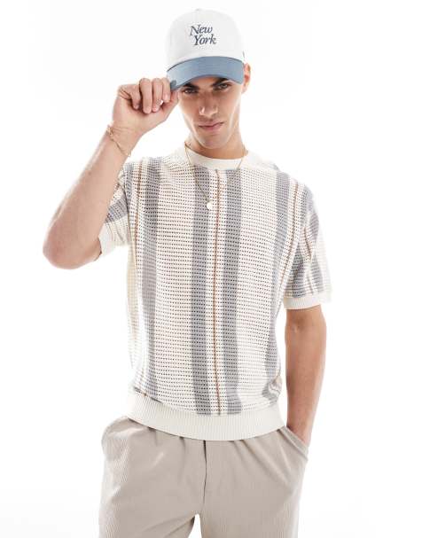 Bershka - T-shirt en maille rayée - Beige - view 1