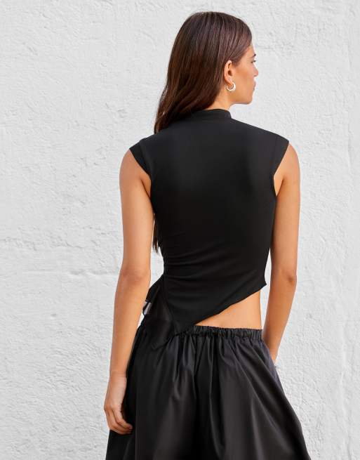 Bershka t-shirt en tulle à pois à manches courtes noir, 3 de 5
