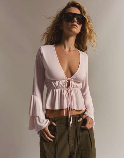Bershka t-shirt fluida con volant rosa - view 1
