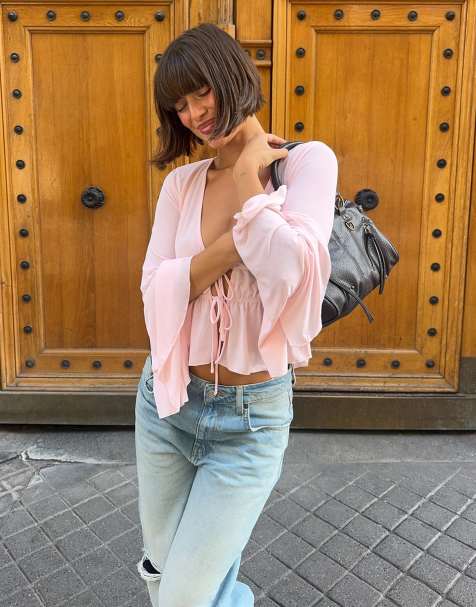 Bershka t-shirt fluide à volants rose - view 1