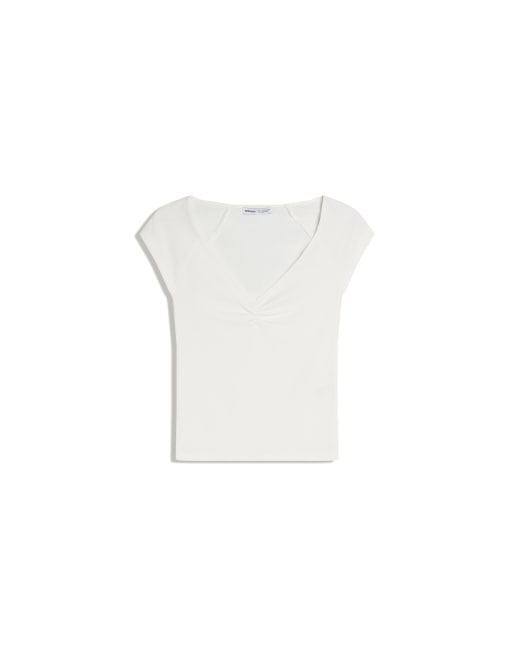 Bershka - T-shirt froncé à manches courtes - Blanc, 4 de 4