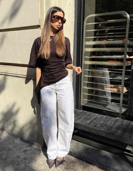 Bershka - T-shirt froncé à manches longues - Marron, 2 de 4