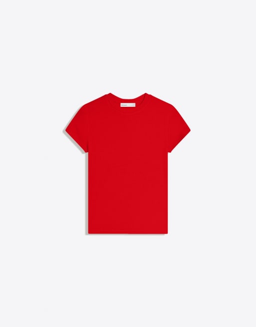 Bershka - T-shirt girocollo a maniche corte rosso, 6 di 6