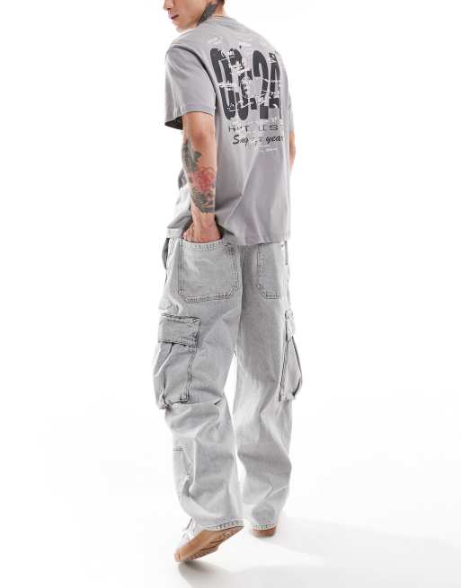 Bershka - T-shirt grigia con grafica stampata sul retro, 2 di 4