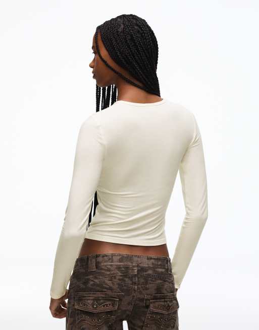 Bershka t-shirt Henley à manches longues blanc, 3 de 5