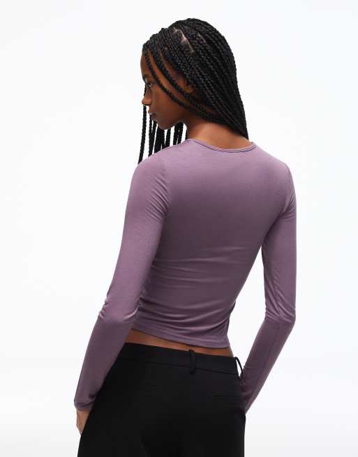 Bershka t-shirt Henley à manches longues violet, 3 de 5