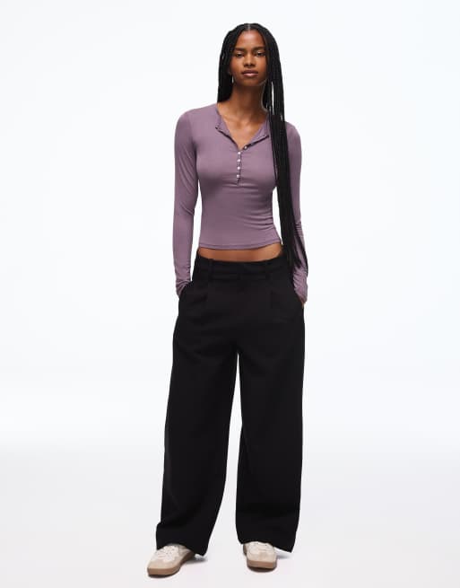 Bershka t-shirt Henley à manches longues violet, 4 de 5