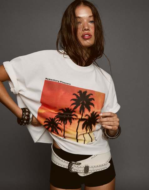 Bershka - T-shirt imprimé à manches courtes - Blanc - view 1
